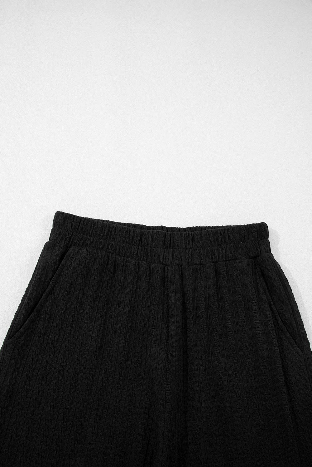 Pants Set Black Textured Chest Pocket Long Sleeve
