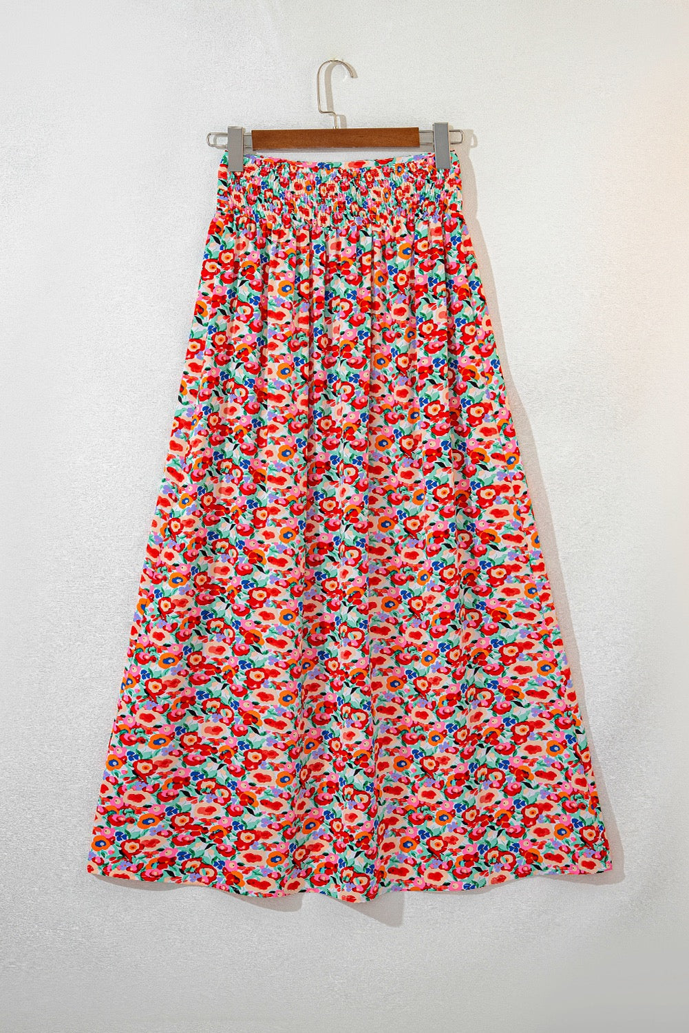 Wide Waistband, Side Slit, Floral Maxi Skirt
