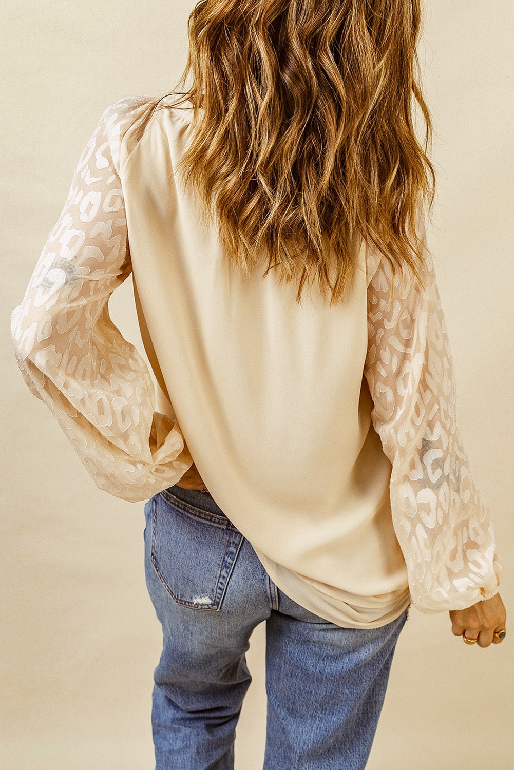 Beige Leopard Mesh Blouse