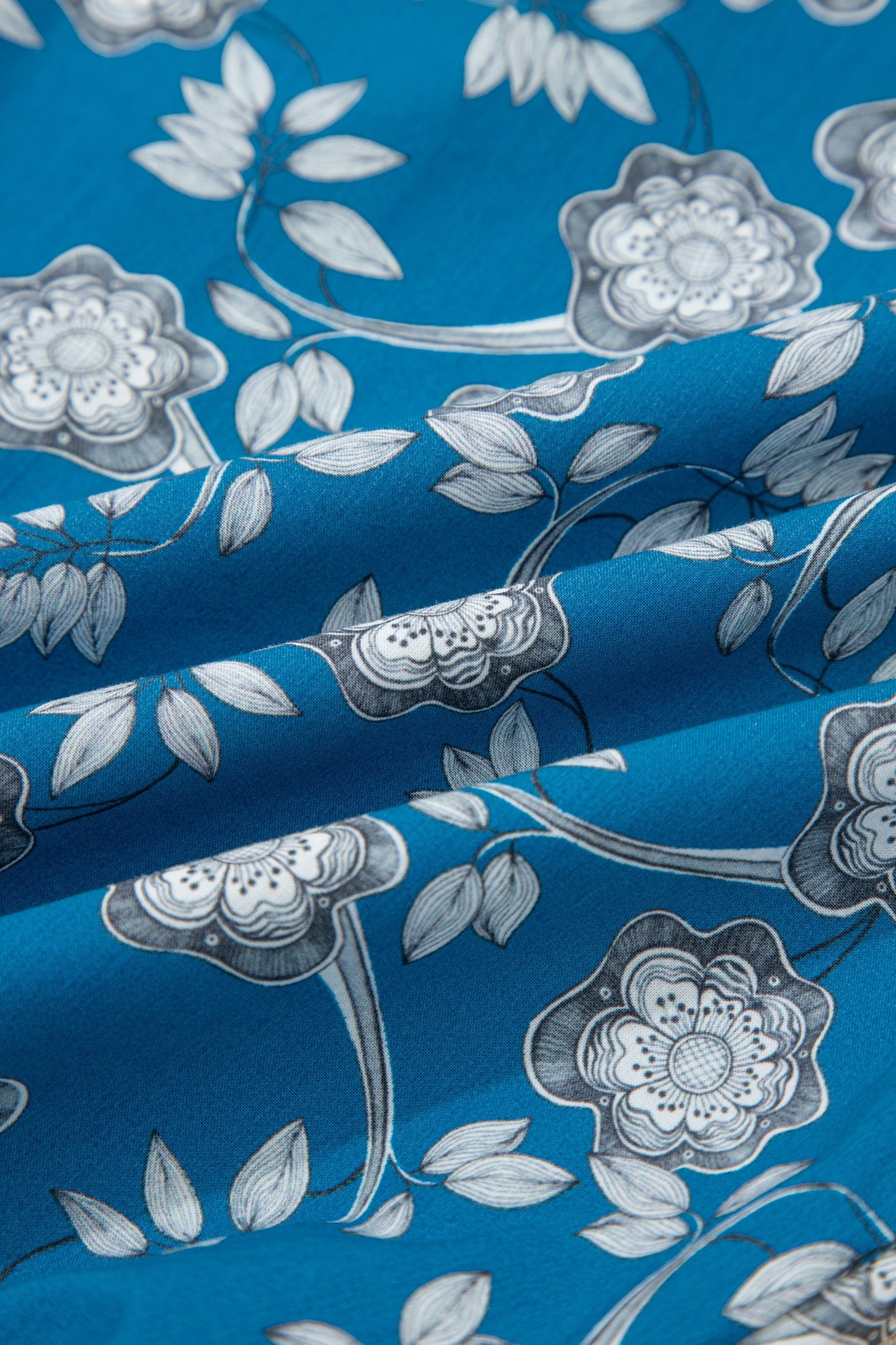 Blue Striped Trim Short Sleeve Floral Dress