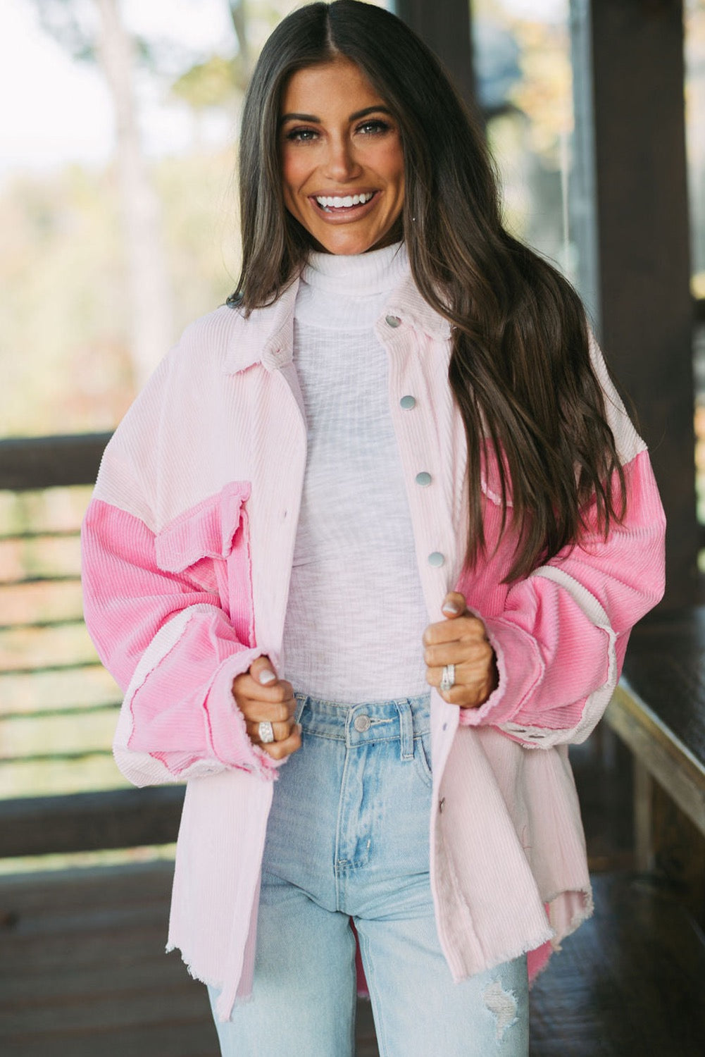 Two Tone Exposed Seam Corduroy Shacket