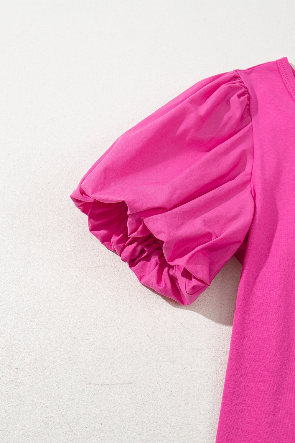 Strawberry Pink Casual Round Neck Bubble Sleeve Tee
