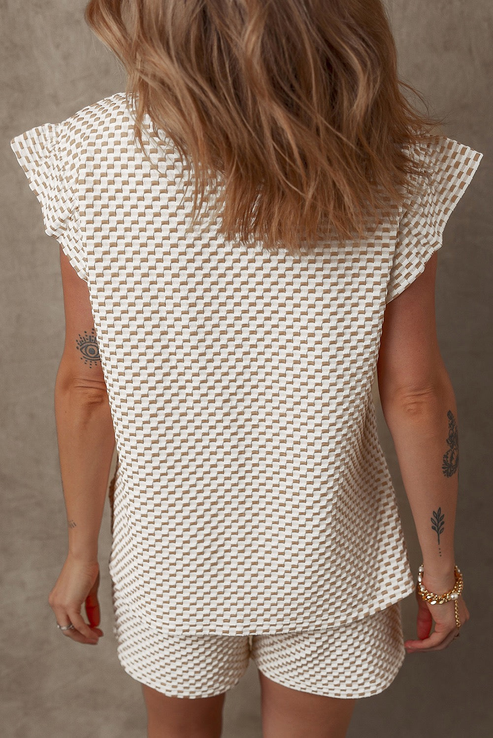 Apricot Textured Ruffled Cap Sleeve Shorts Set