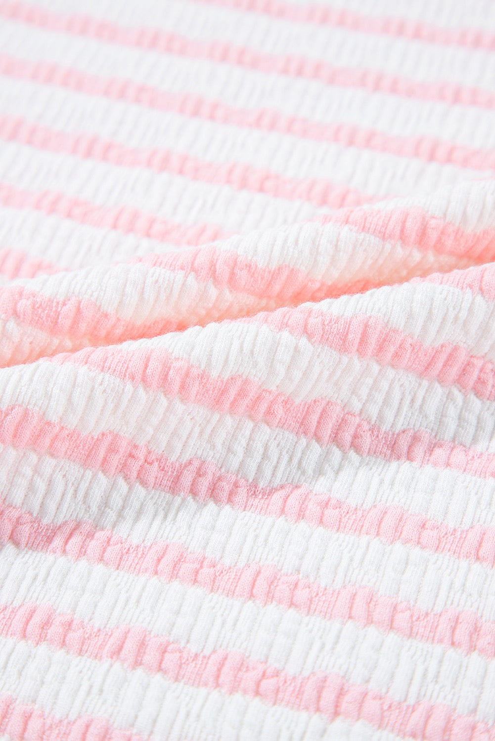 Pink Stripe Knitted Short Sleeve Top and Drawstring Shorts Set