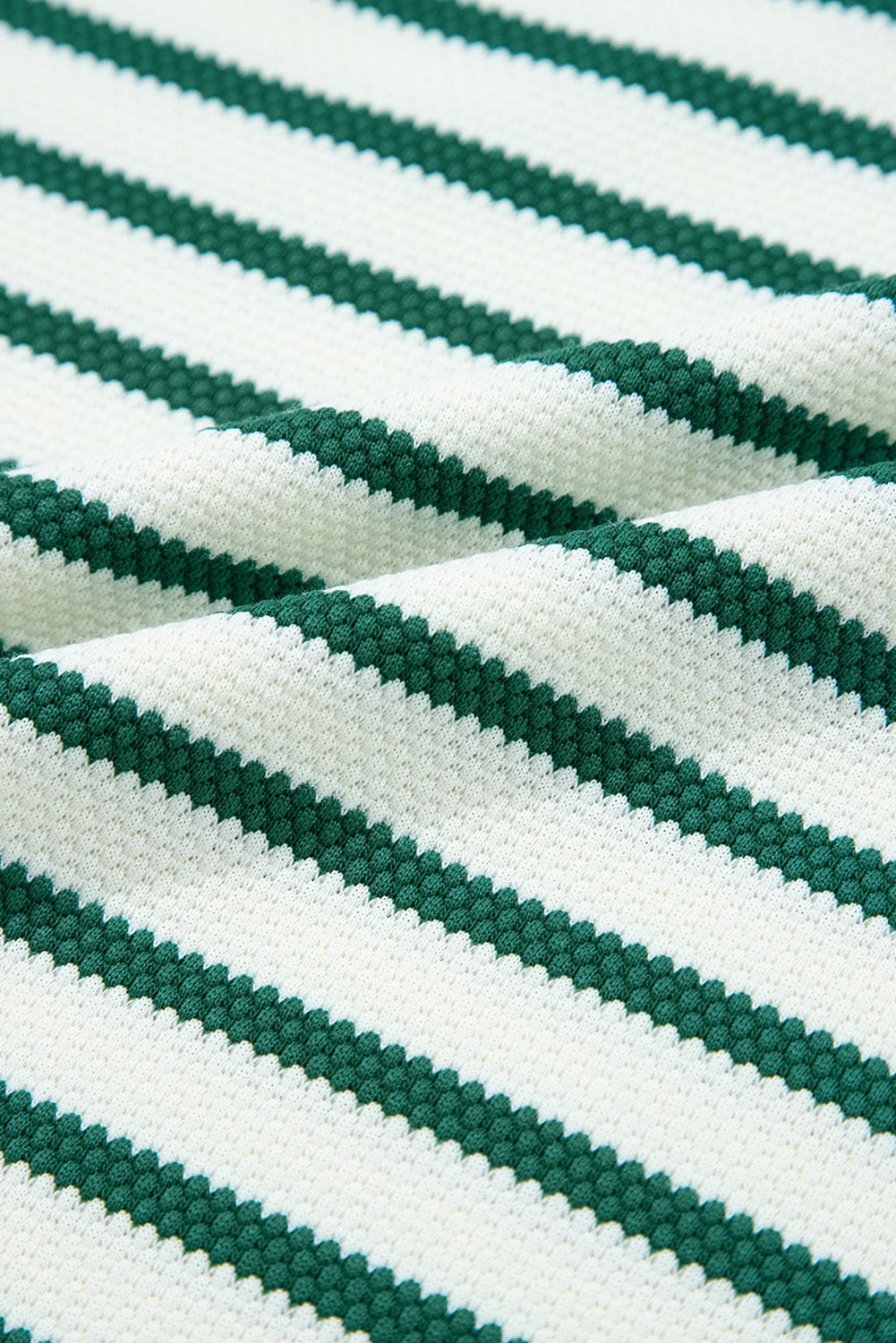 Green Stripe Scallop Lace Trim Ruffle Crewneck Top
