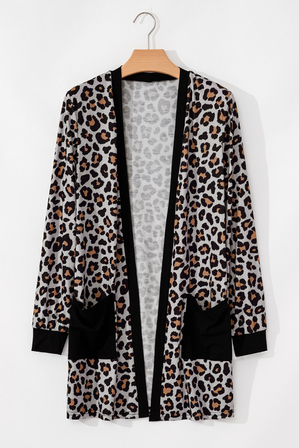 Black Leopard Open Front Cardigan