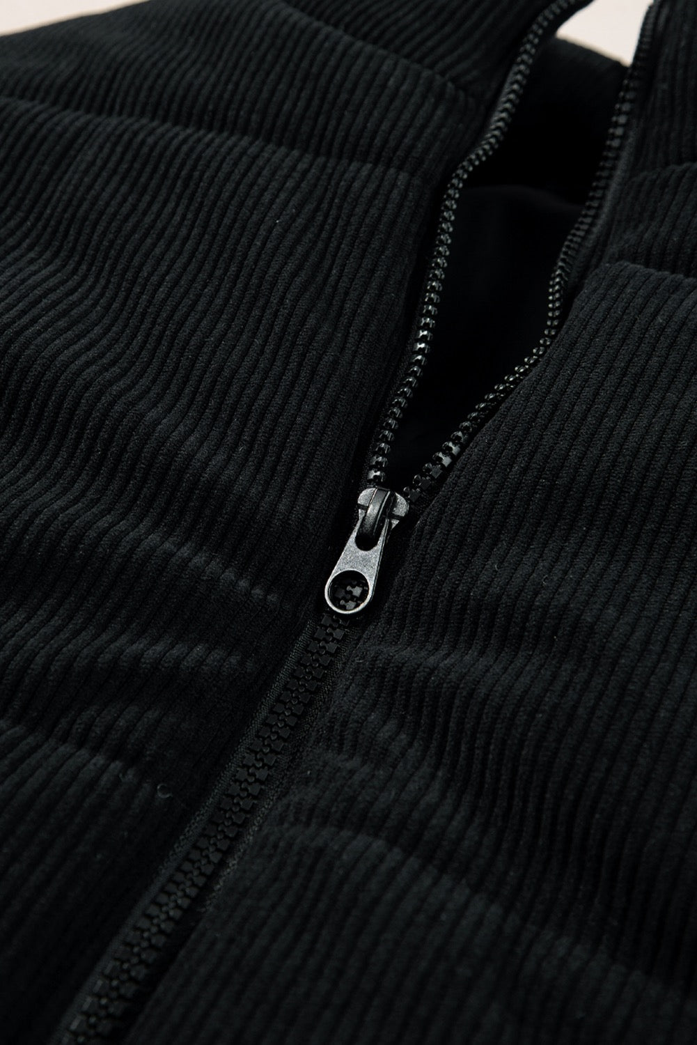 Black Corduroy Zippered Puffer Vest