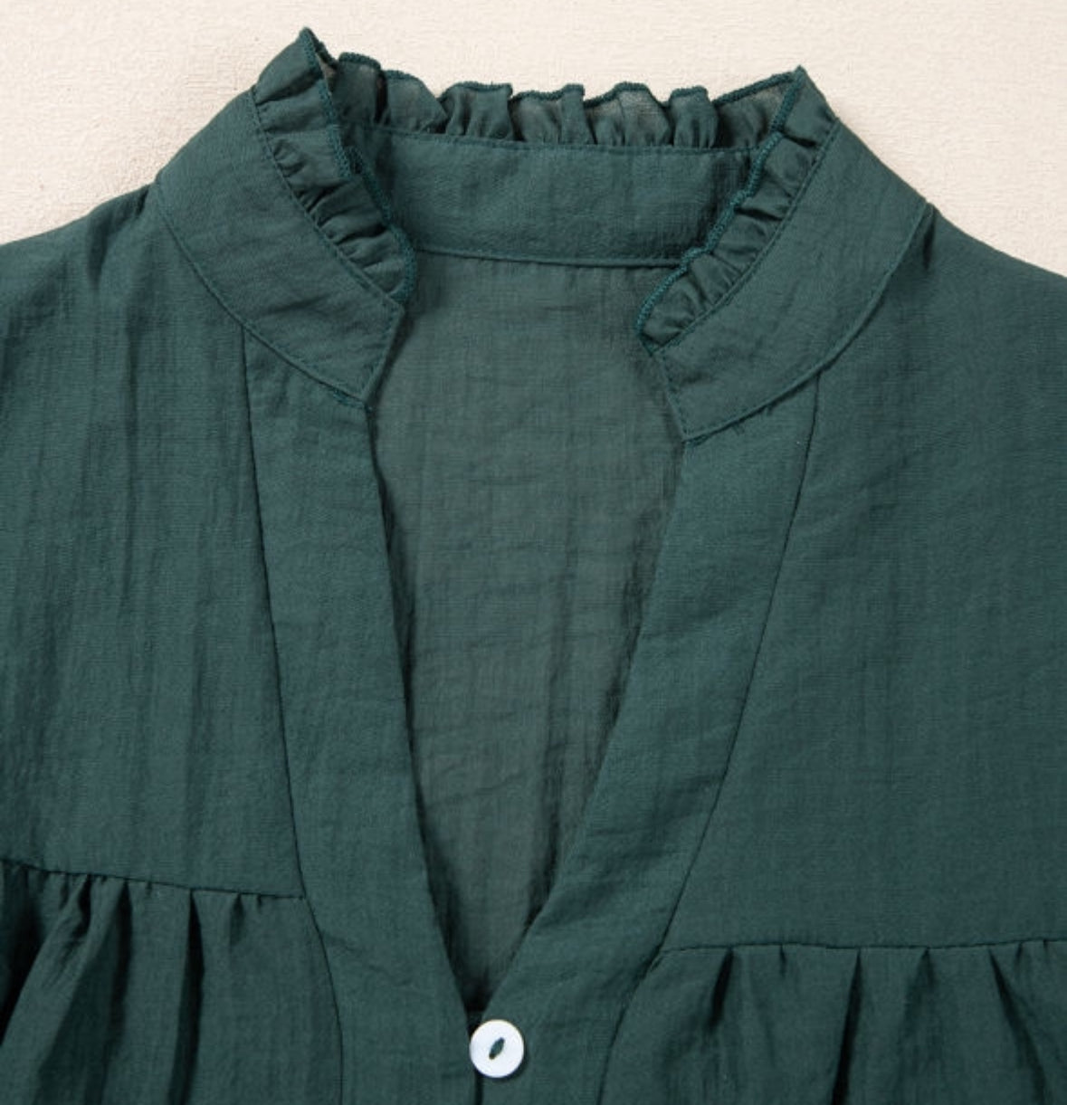 Green V Neck Ruffle Sleeve Blouse