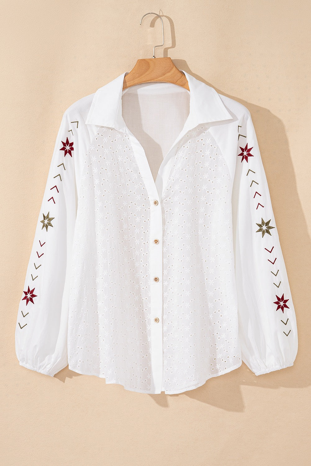 White Embroidered Eyelet Shirt
