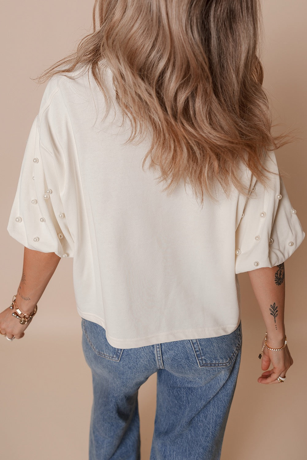 Half Sleeve Pearl Detail Blouse
