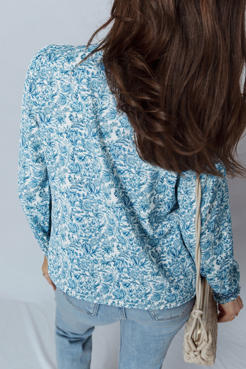 Blue All Over Floral Puff Sleeve Shirt