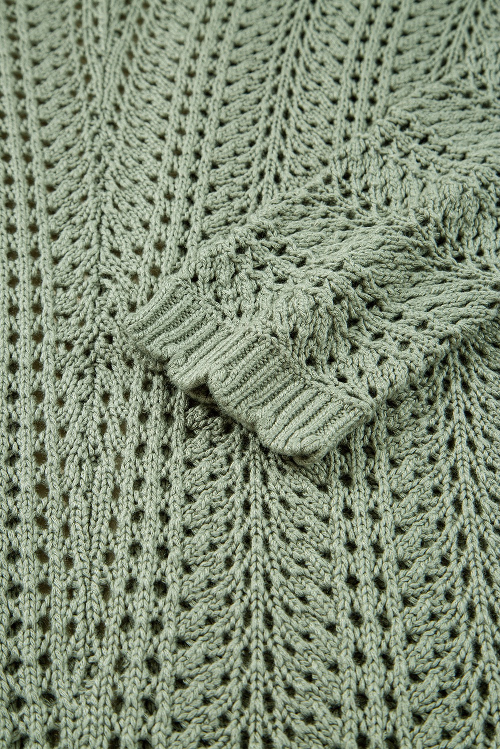 Green Scalloped Edge Eyelet Knit Batwing Sleeve Cardigan