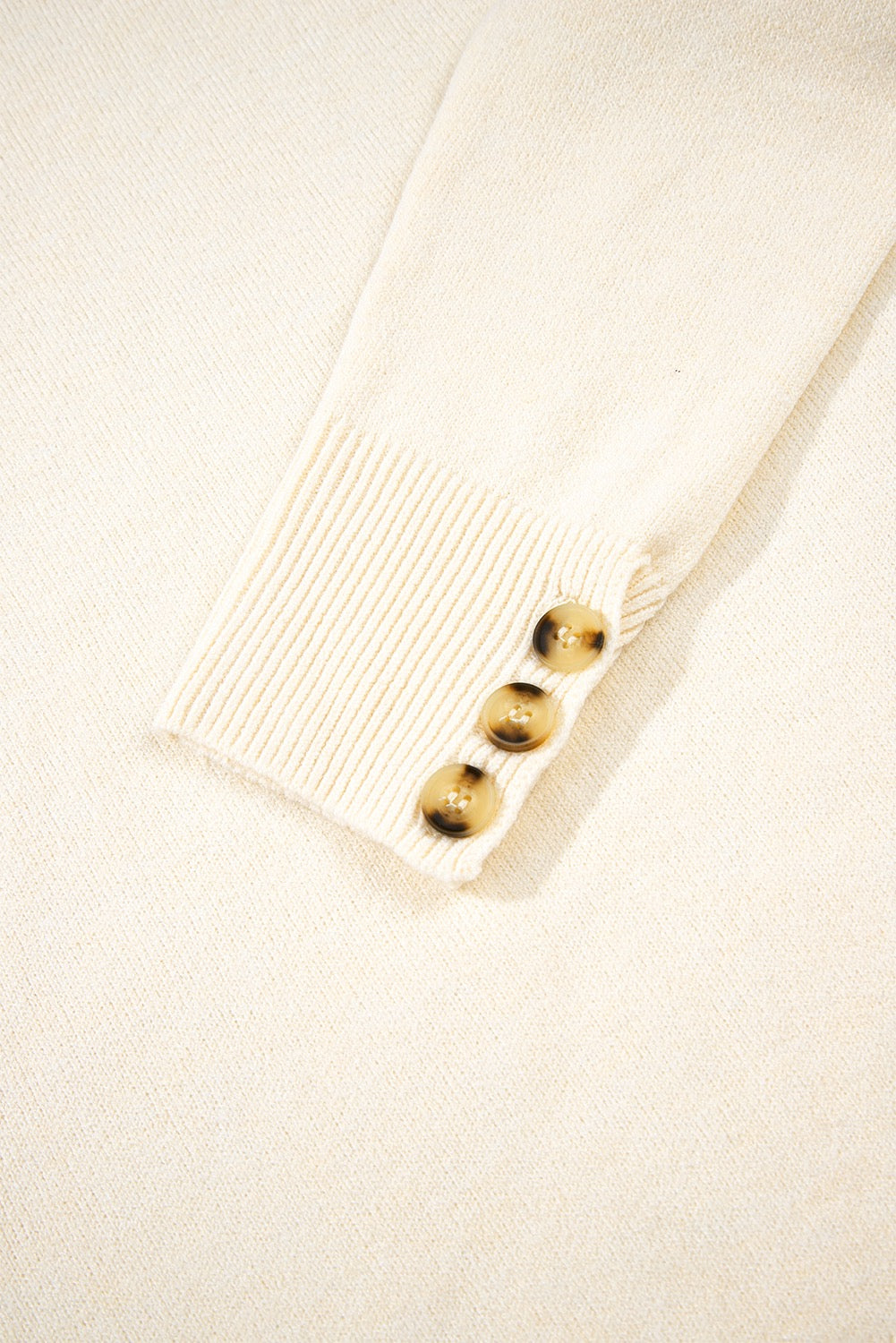 Ivory Buttoned Bishop Sleeve Crew Neck Sweater