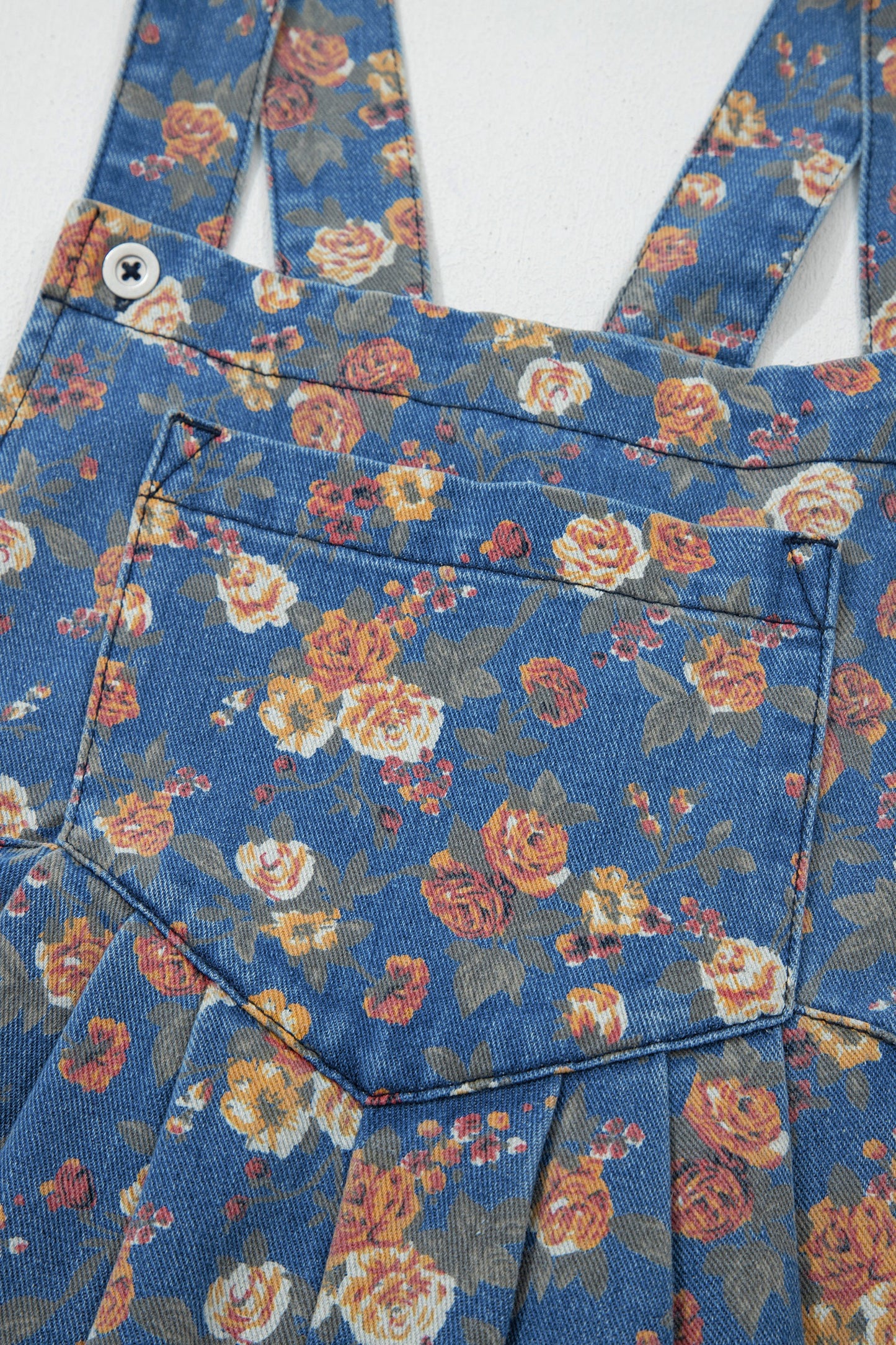 Vintage Rose Printed Pleated Loose Denim Overall (ships 4/5)