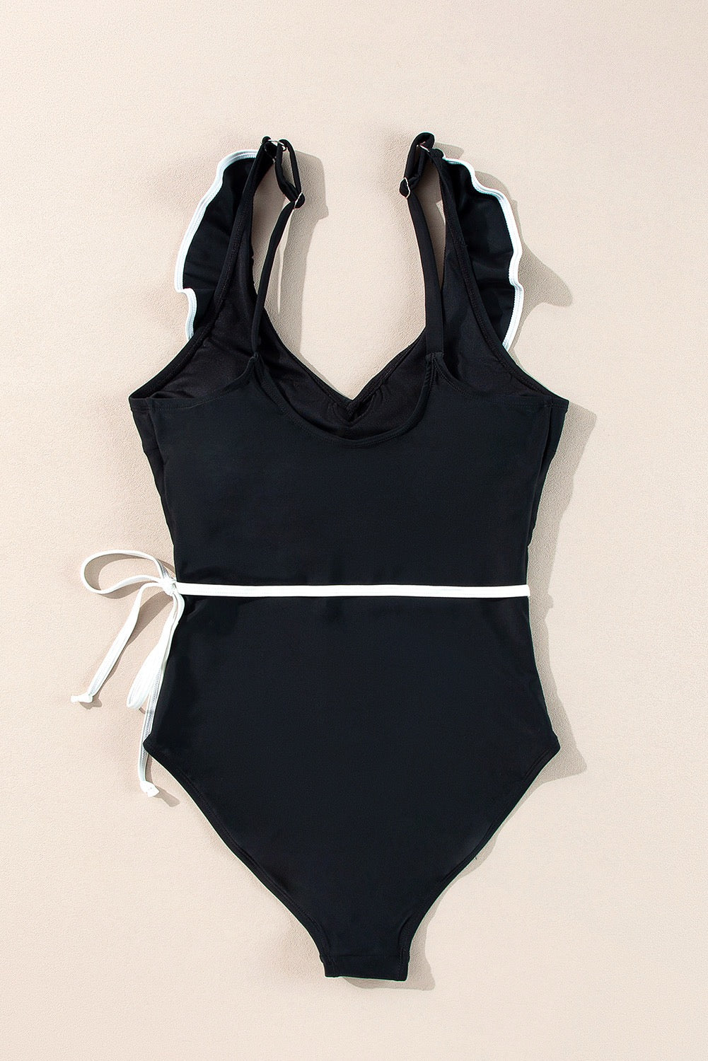 Black Contrast Ruffle One Piece