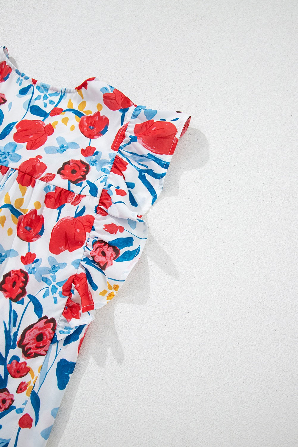 Red Pintick Ruffle Sleeve Top