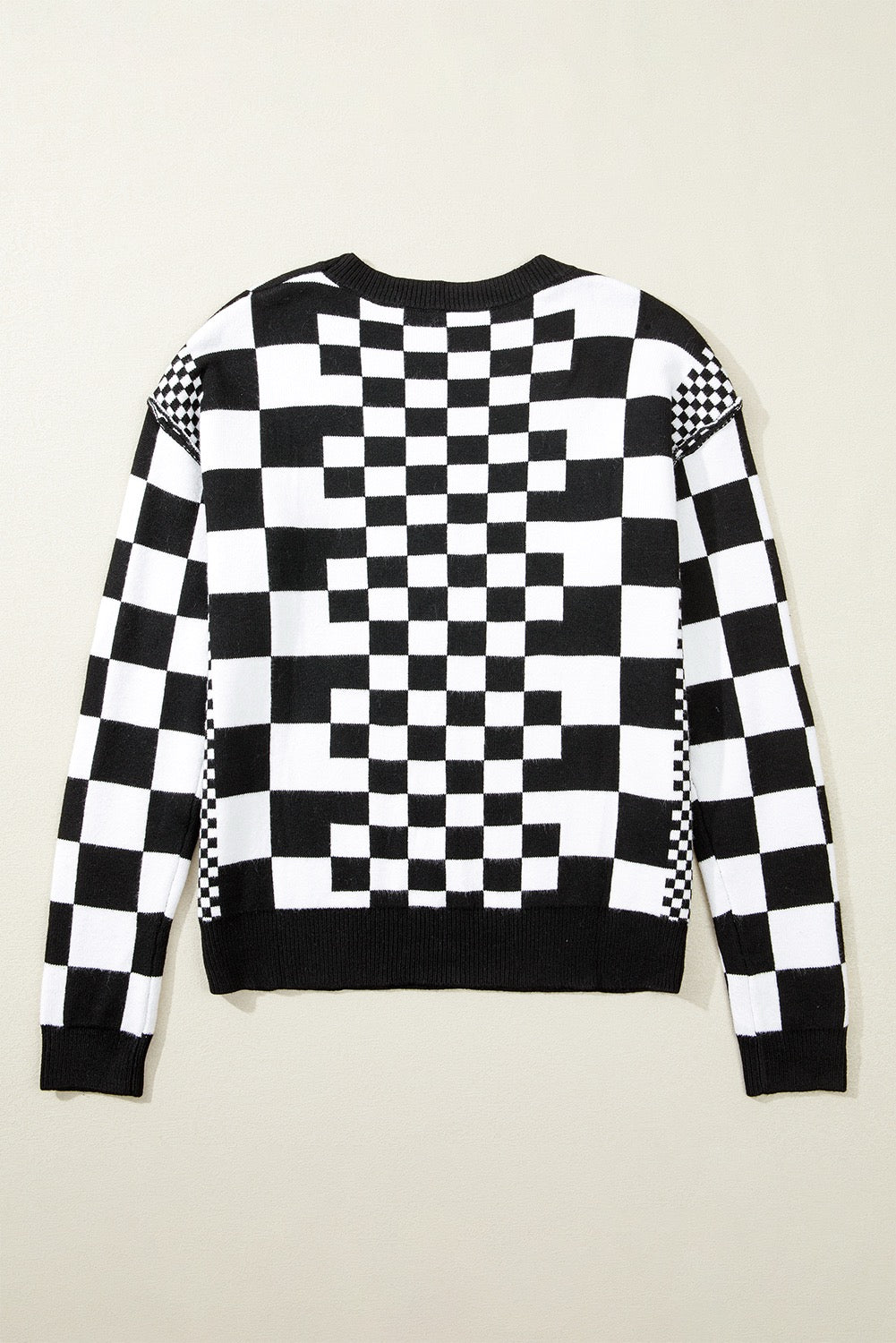 Black Checkered Round Neck Sweater