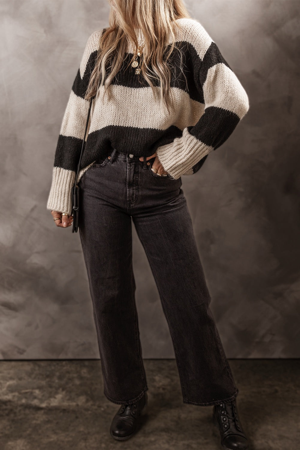 Black and Beige Pullover, Oversized Sweater