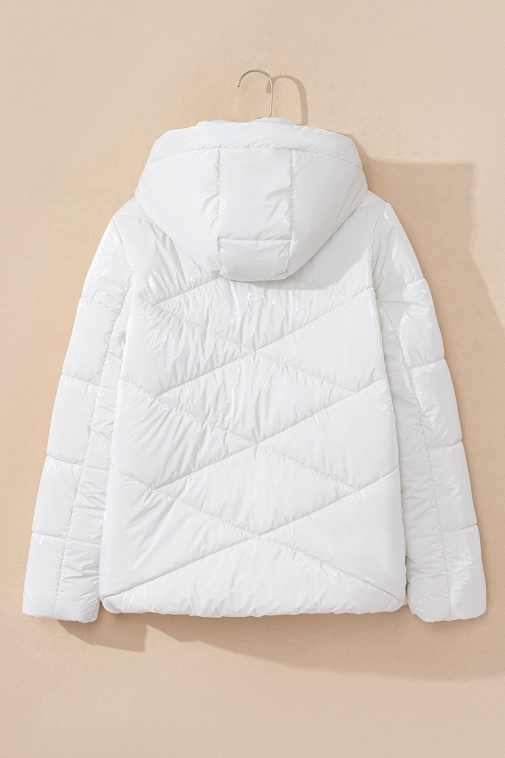 White Quilted Zip Up Puffer Coat