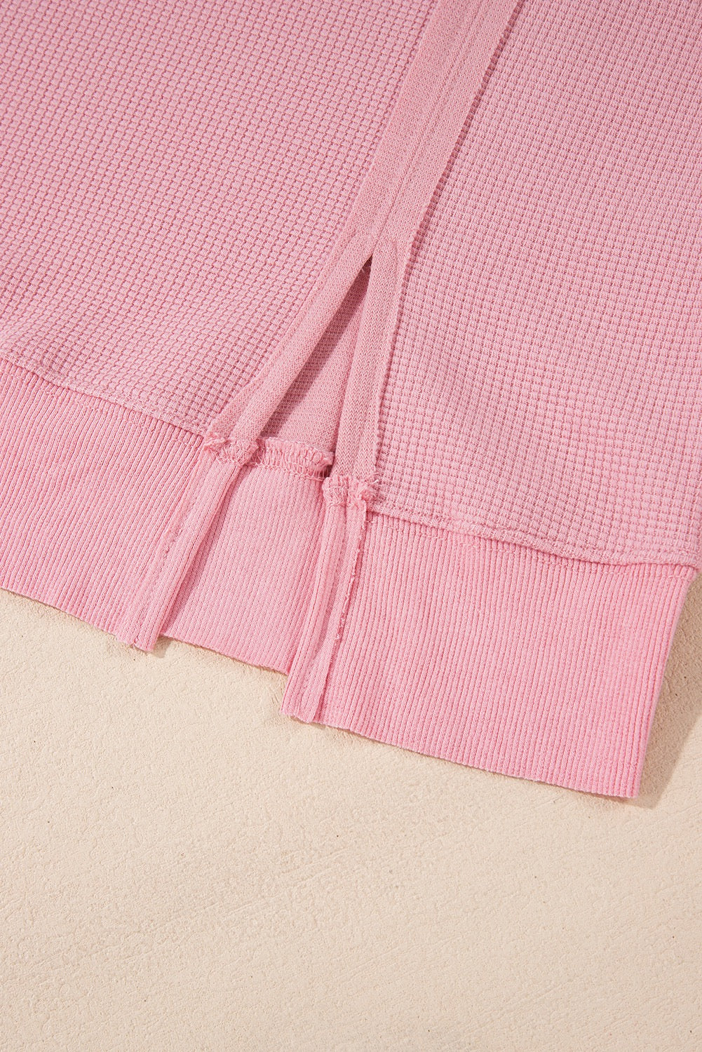 Pink Waffle knit Bishop Sleeve Split Oversized Top