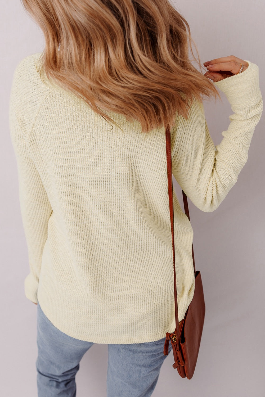 Henley Top Oatmeal Textured Knit Half Buttons