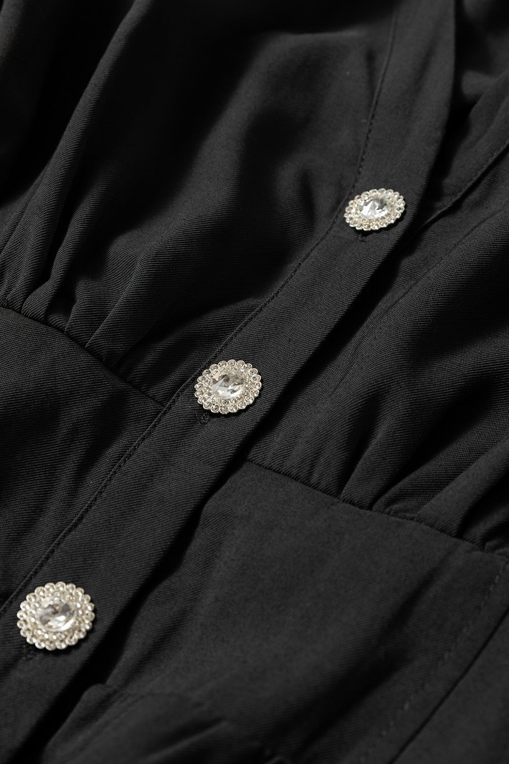 Black Cinched Waist Long Sleeve Shirt Dress