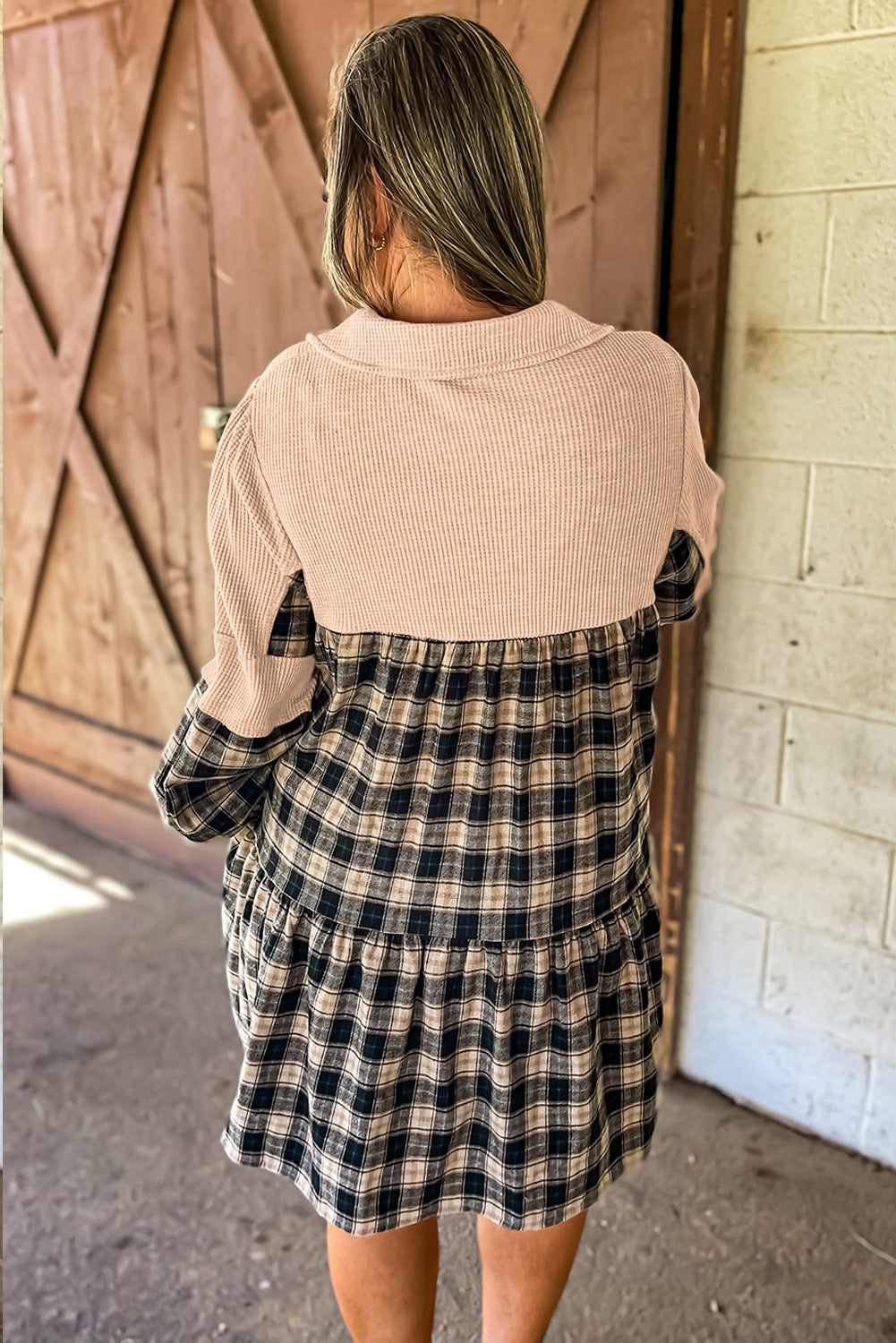 Black Plaid Knit Dress