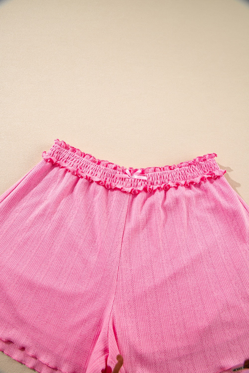 Hot Pink Texture Cropped Cami Shorts and Cardigan 3pcs Lounge Set