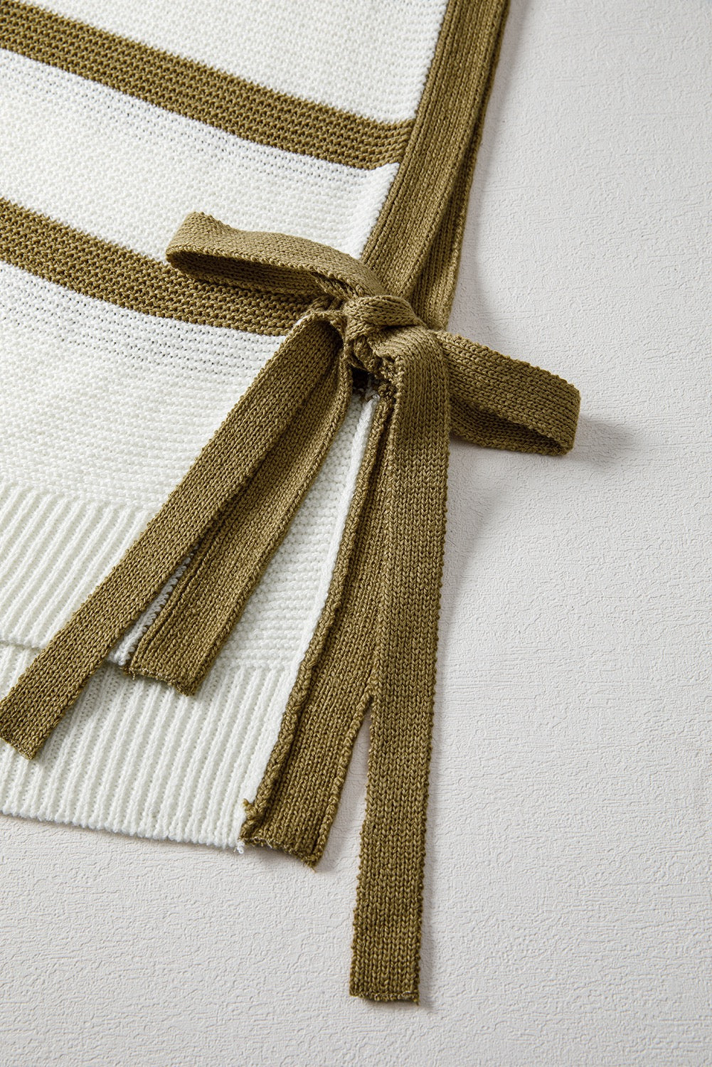 Khaki Stripe Tie Open Side Sweater Knotted Top