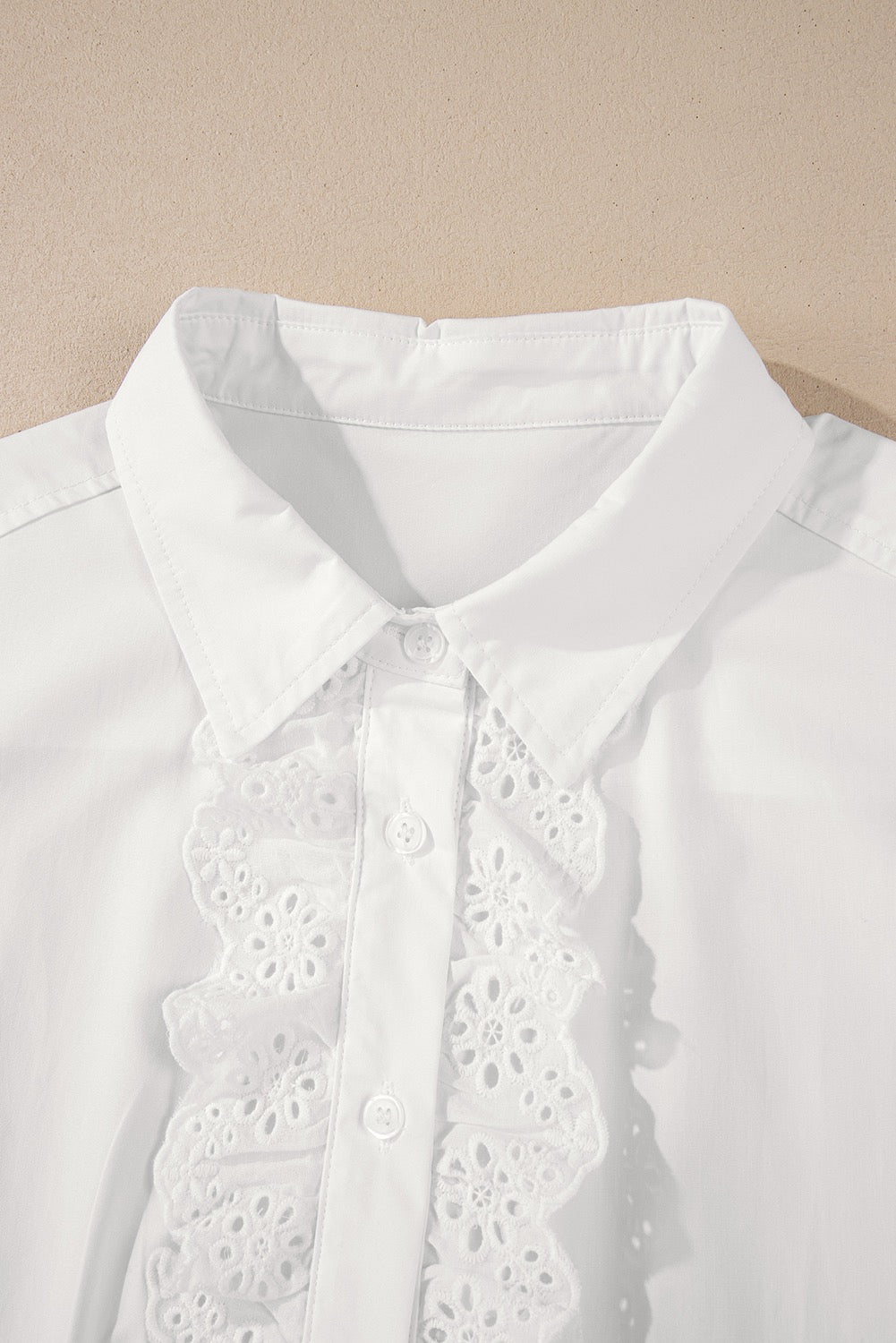 White Lace Turn Down Collar Shirt