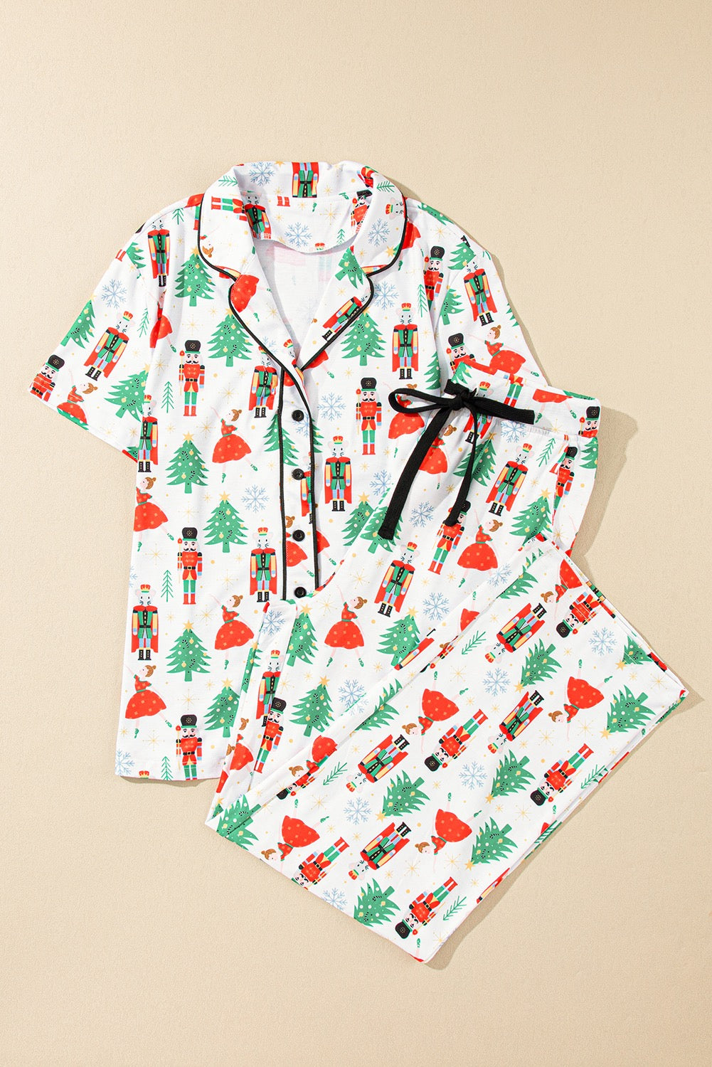 White Christmas Pattern Two Piece Pajama Set