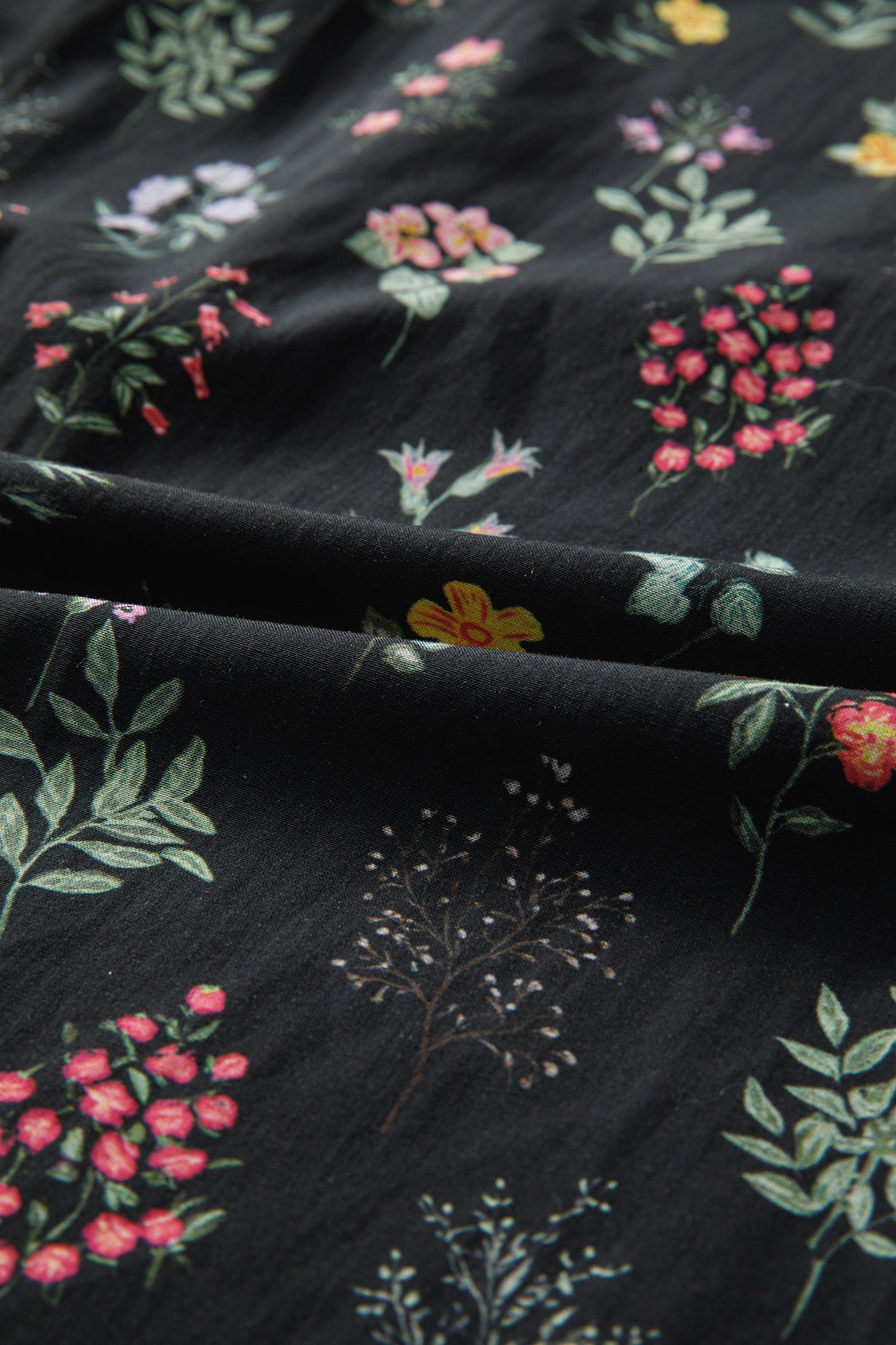 Black Floral Stripe Frill Trim Top