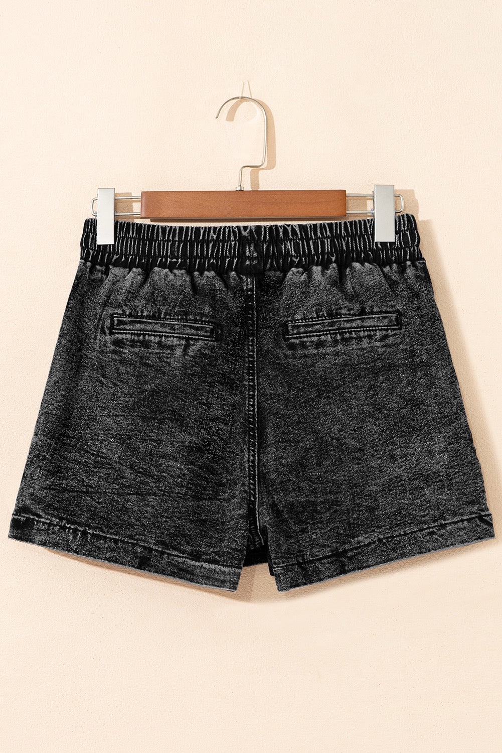 Black Elastic Waist Drawstring Denim Skort