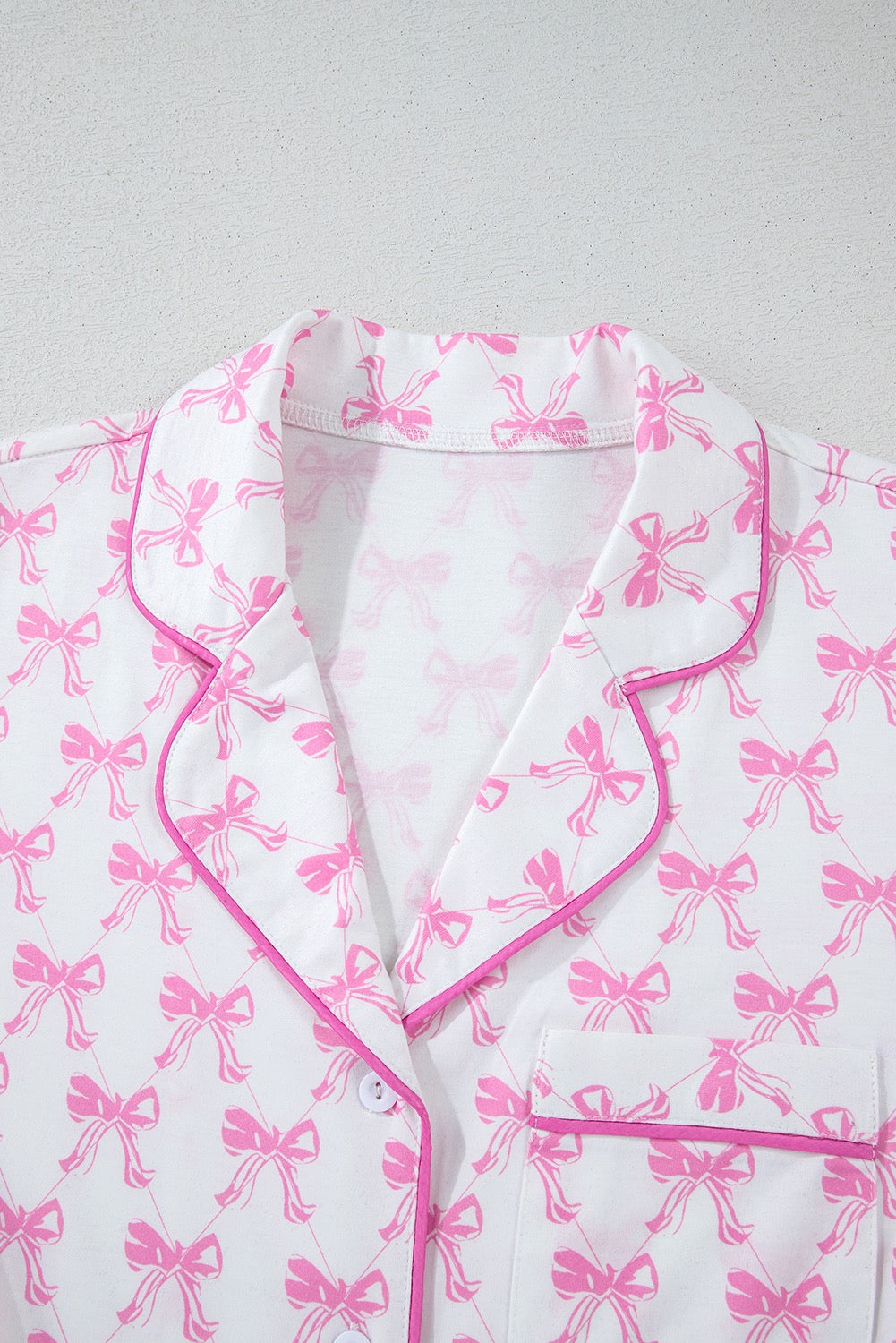 Pink Bow Ruffle Hem Short Set