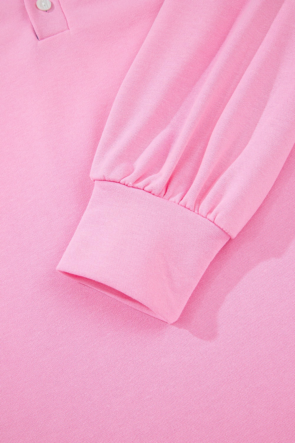 Pink Button Striped Collar Patchwork Puff Sleeve Sweatshirt