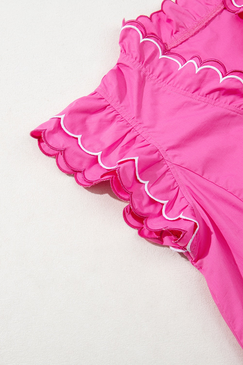 Bright Pink Contrast Scallop Trim Layered Short Sleeve Blouse