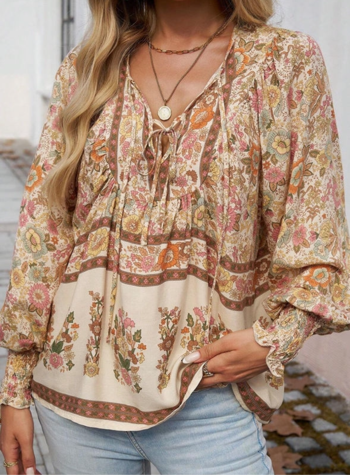 Yellow Floral Lantern Sleeve Blouse