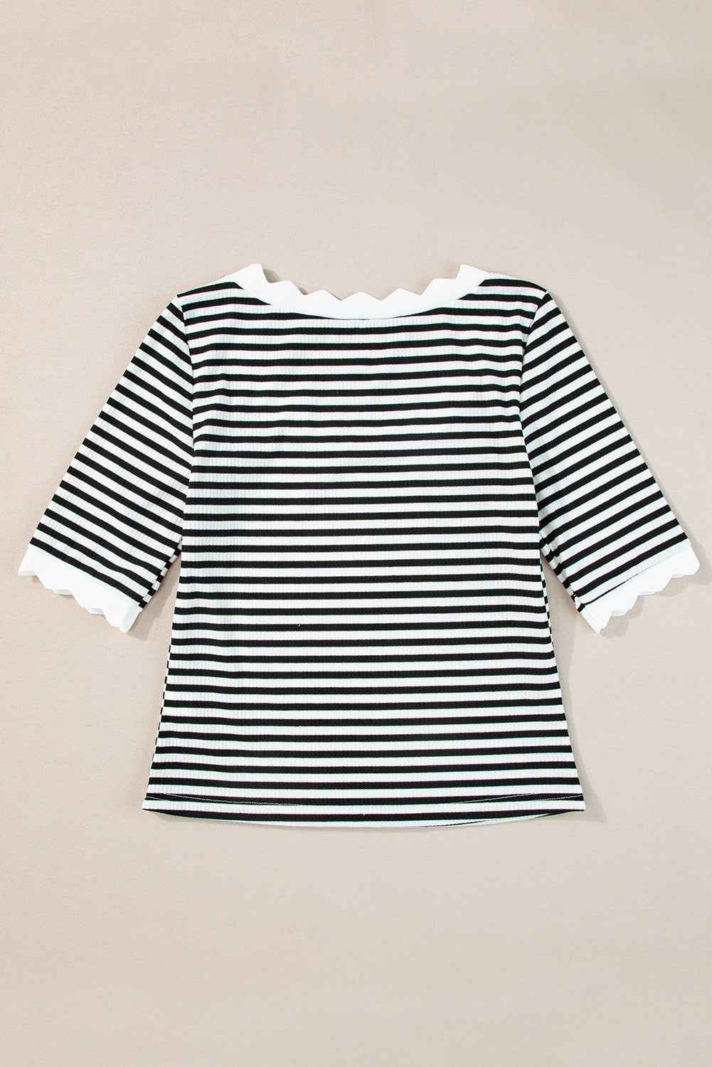 Black and White Stripe Scalloped Tee