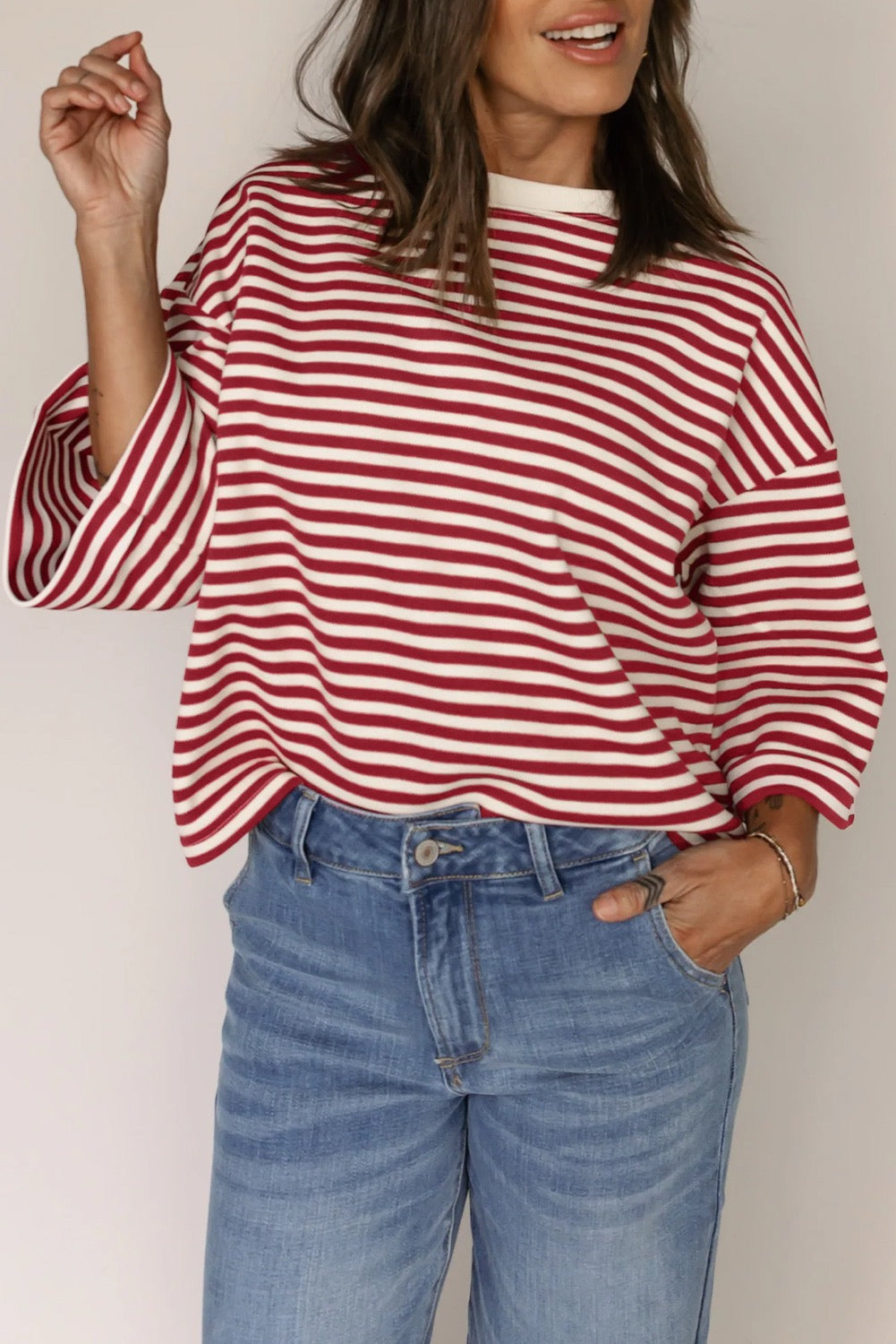 Red Stripe Bow Knot Back Top