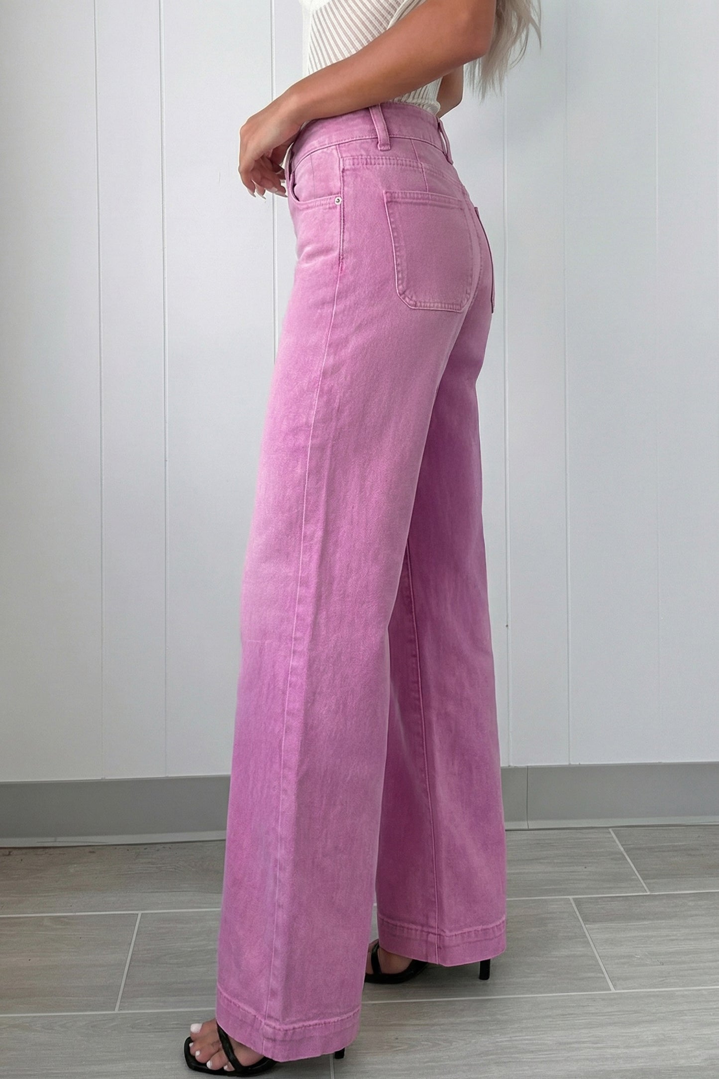 Pink 2 Button High Waist Flared Bottom Jeans