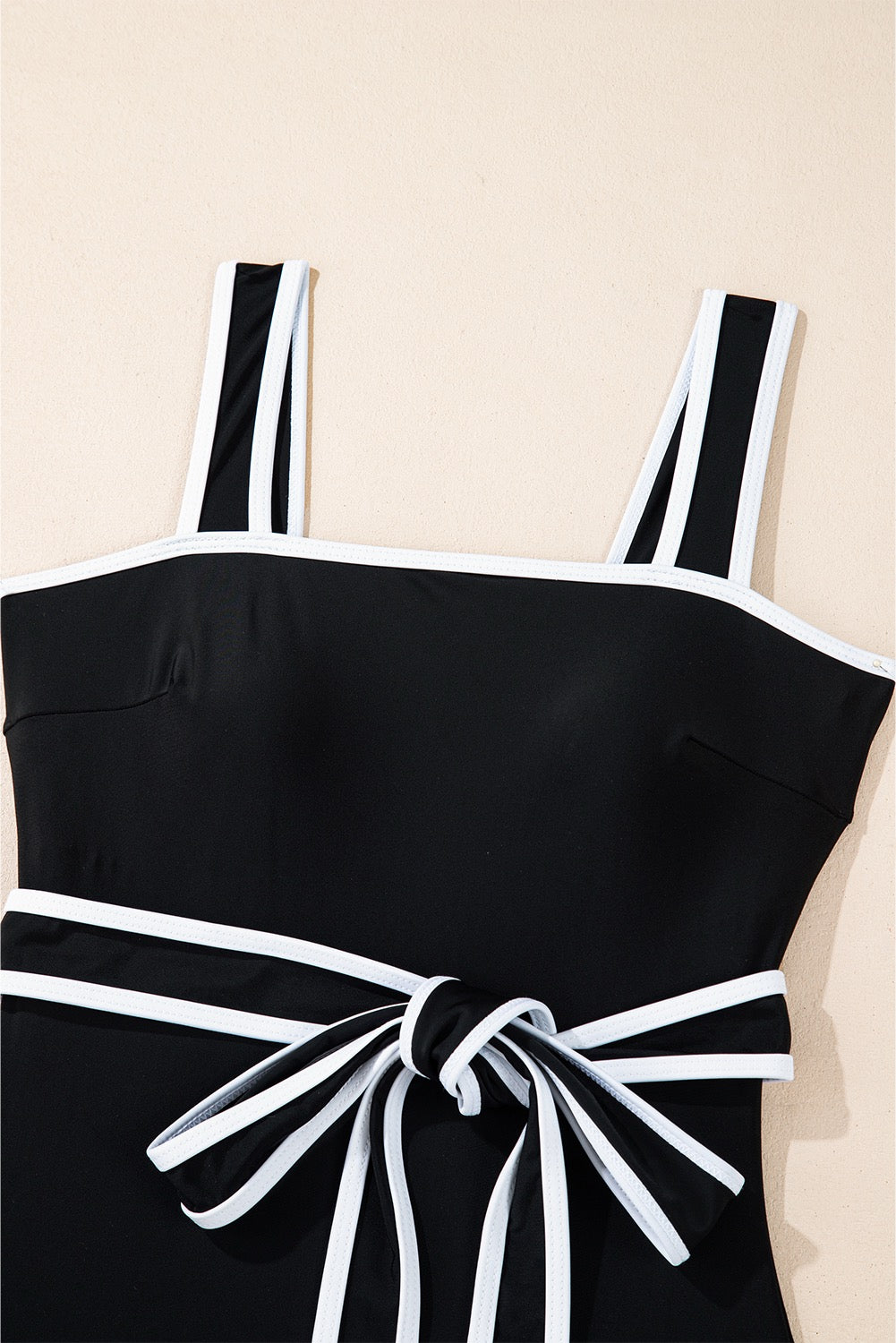 Black Contrast Belted One Piece