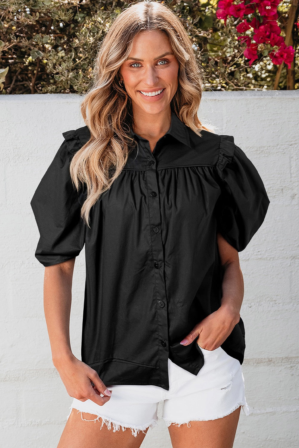 Black Puff Sleeve Shirt