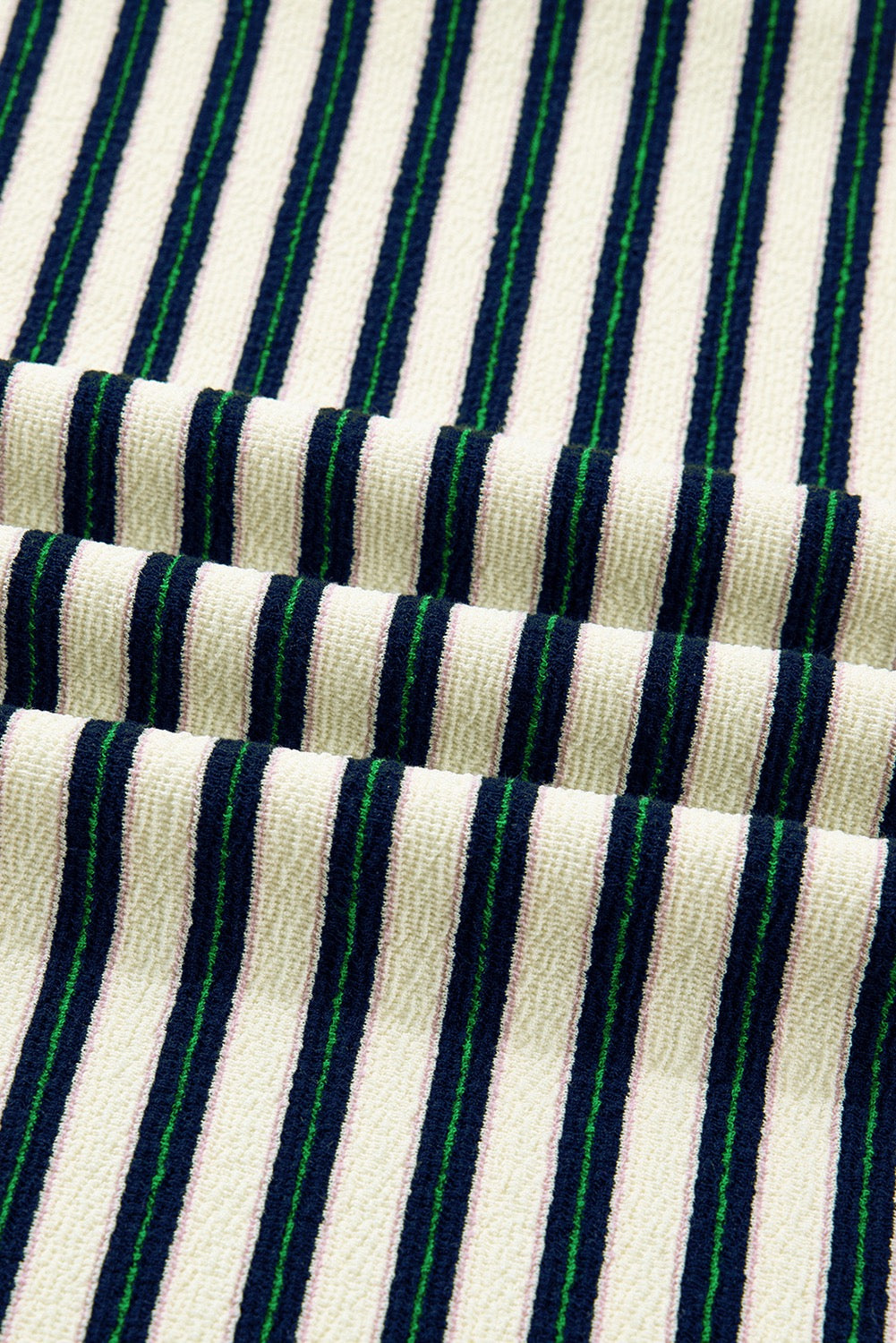 Navy Blue Striped Print Contrast Collar Zip V Neck Long Sleeve Top
