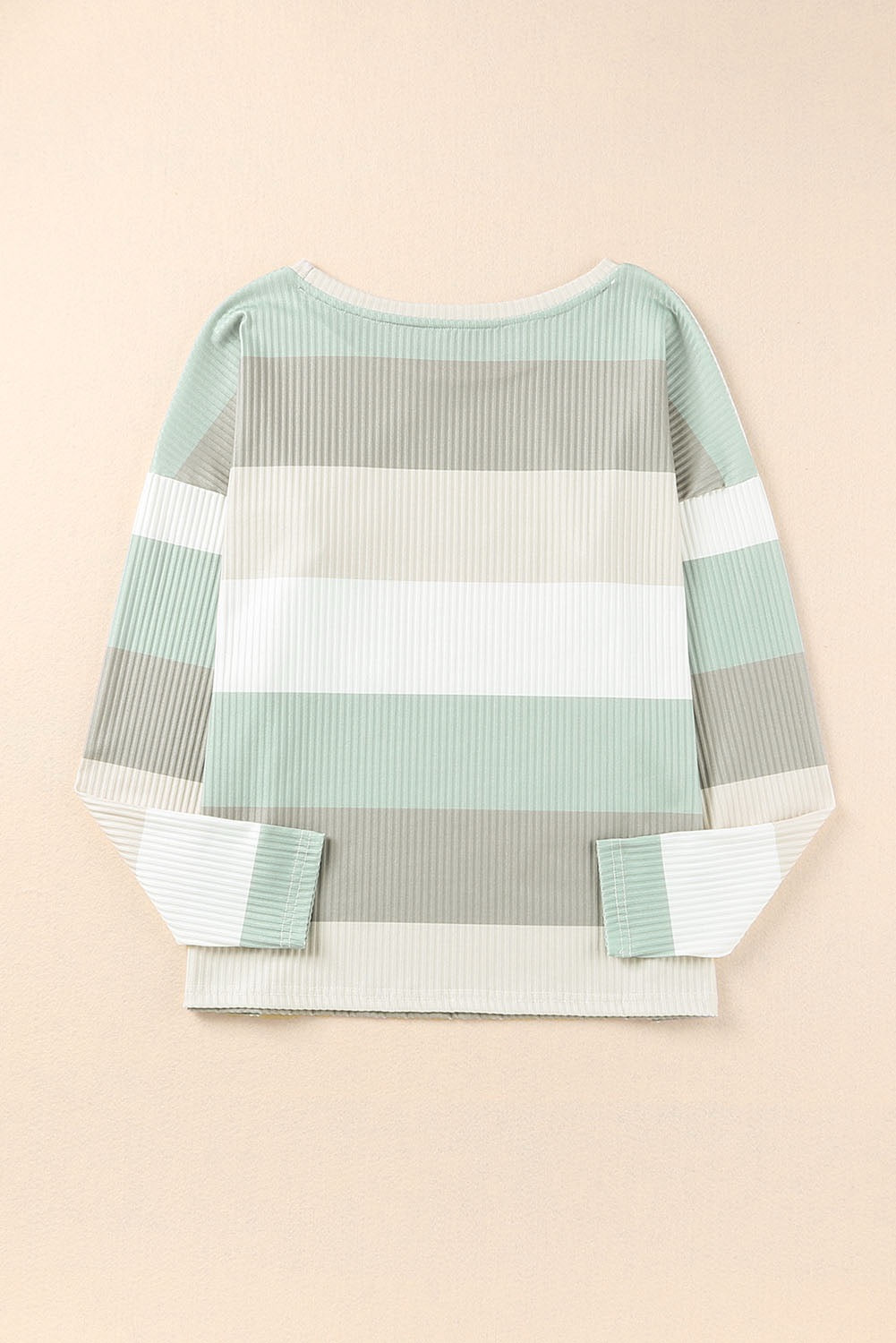 Green Color Block Ribbed Long Sleeve Top With Pocket