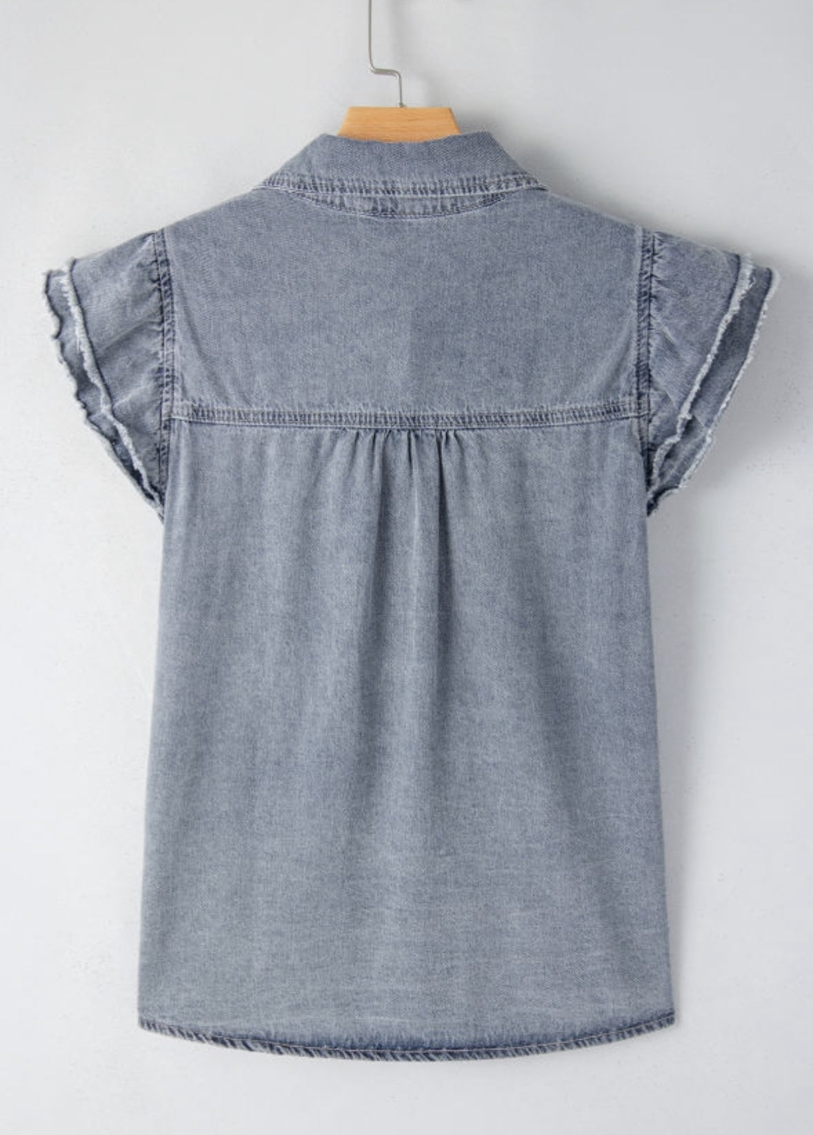 Frayed Ruffle Denim Blouse