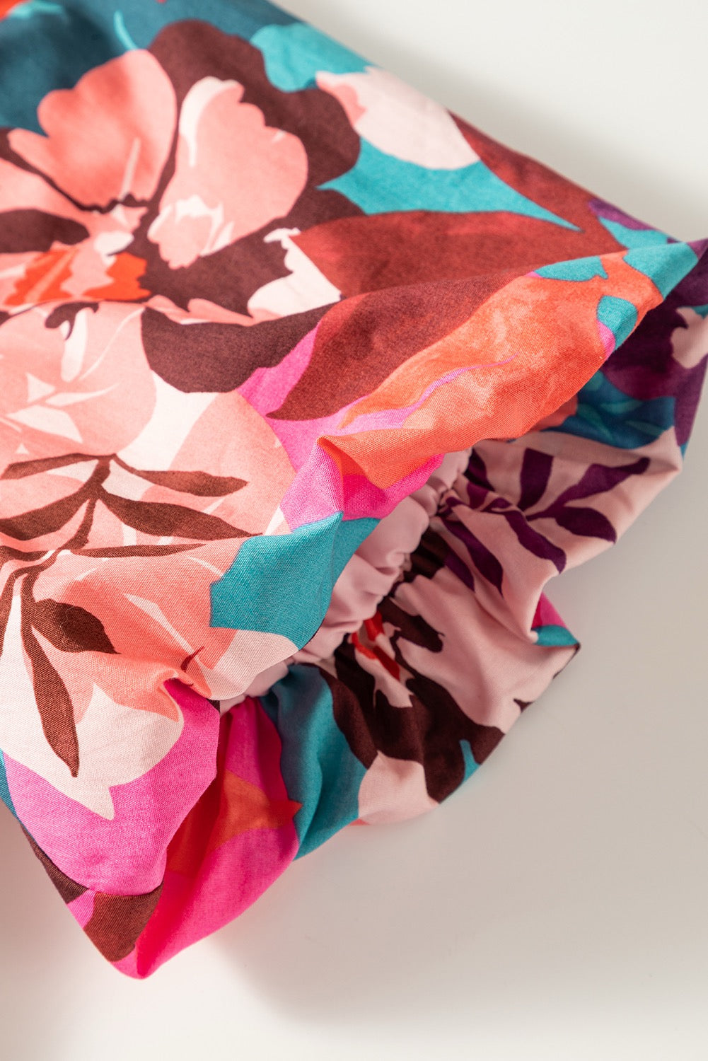 Red Floral Notched V Blouse