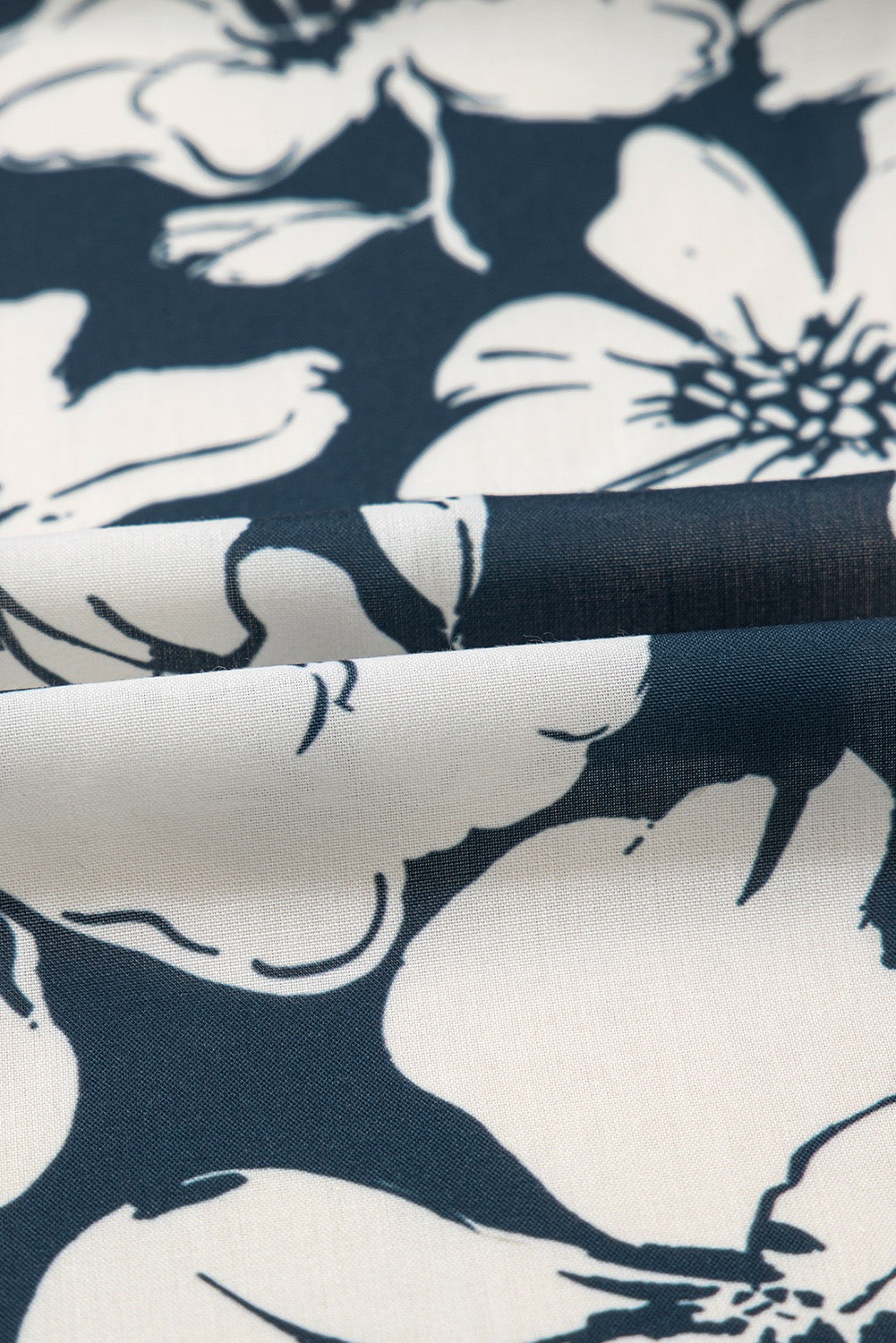 Blue Floral Short Puff Sleeve Summer Shirt