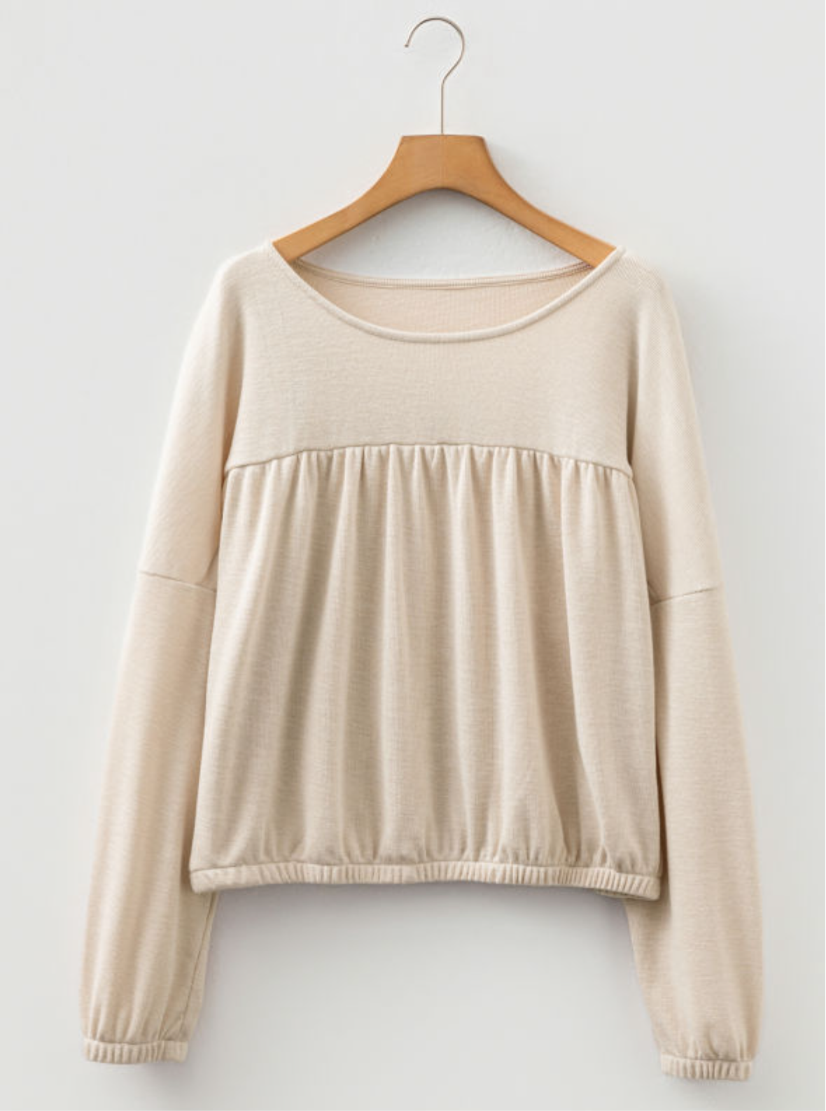 Waffle Textured Pleated Long Sleeve Top