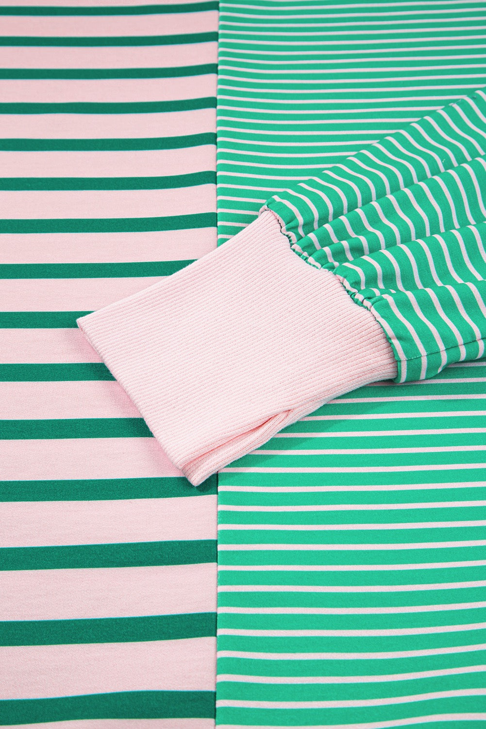Green Stripe Color Block Exposed Seam Side Slit Plus Size Sweatshirt