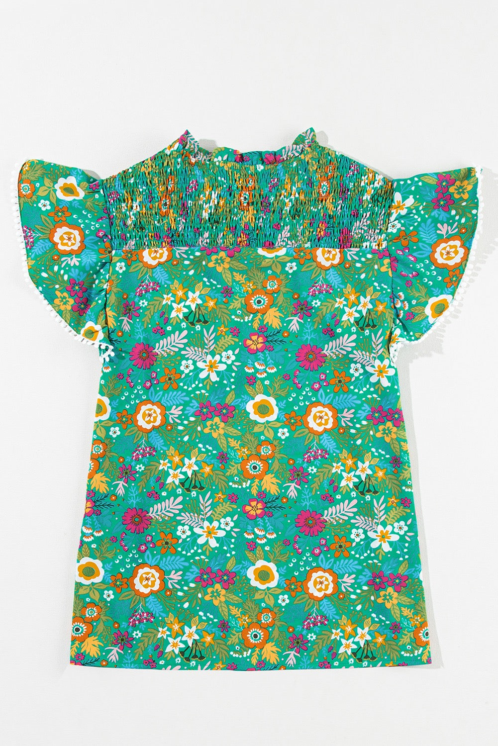Floral Green Lace Trim Blouse
